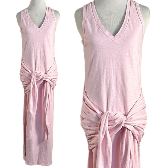 Revolve LNA Baby Pink Sleeveless T Shirt Maxi Dress With Tie Belt Small Summer - Picture 1 of 6